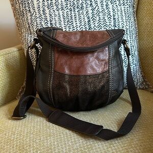 The Sak Indio Leather Patchwork Crossbody Bag - Black/Brown/Metallic Copper